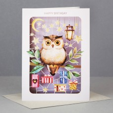 Owl and Gift Birthday Blank Card Design