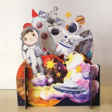 3D Laser Cut Pop Up Kid's Greeting Card - Spaceship Universe Planets