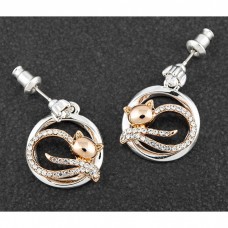 Lazy Cat Two Tone Earrings