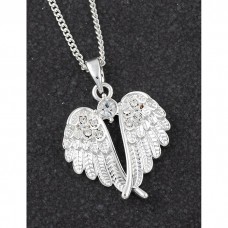 Crystal and Angel Wings Silver Plated Necklace