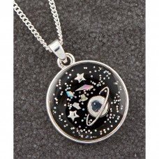 Midnight Sparkle Silver Plated Round Planet Necklace