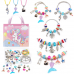 Charm Bracelet Making Kit, Gift Bag 66 Pcs Rainbow Jewellery Making Supplies Including Beads Charm Pendants Snake Chains