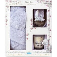 Me To You Moon and back Slipper candle and wine glass AGZ01169 Gift Set