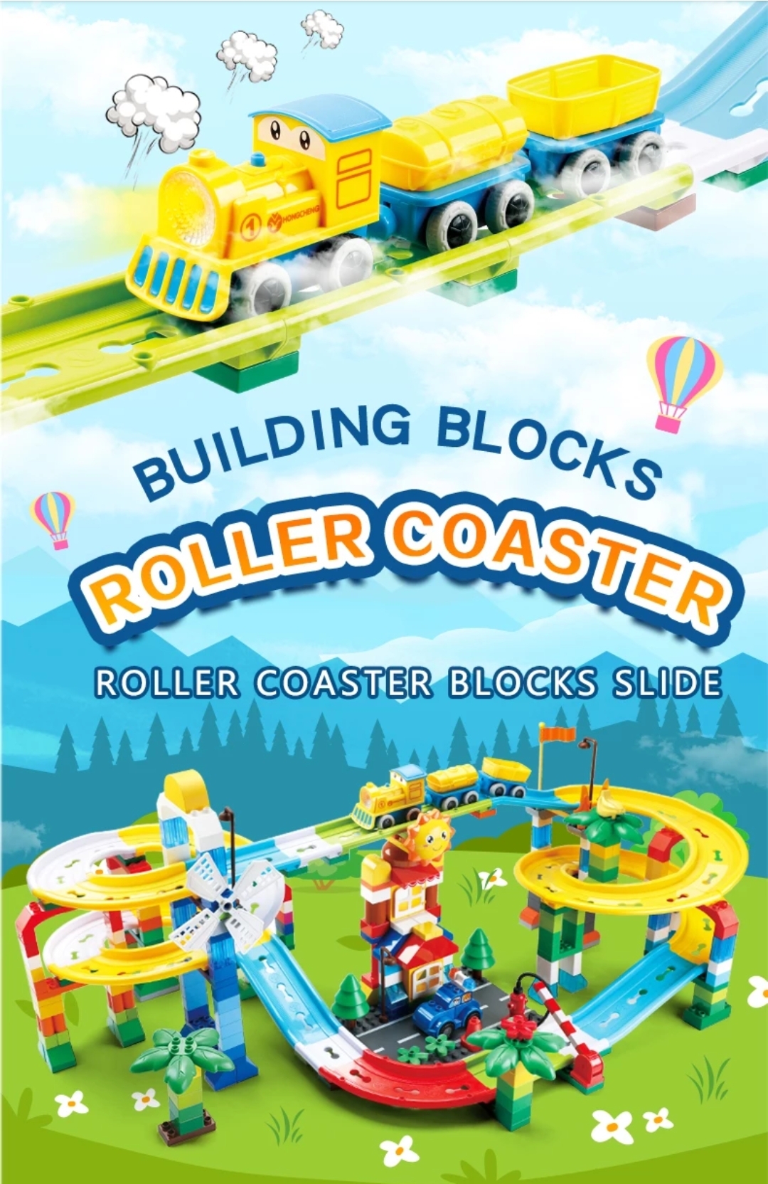 Duplo Roller Coaster Big Train track Run Building Blocks